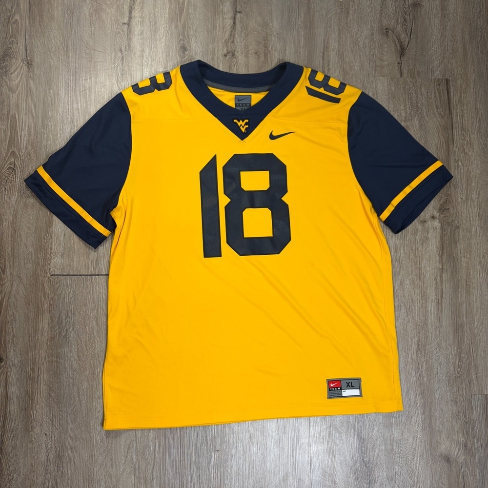 West Virginia WVU Nike Dri Fit Jersey Yellow Mens XL Shirt Team Mountaineers